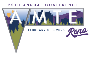 Logo for AMTE's 2025 annual conference in Reno, NV